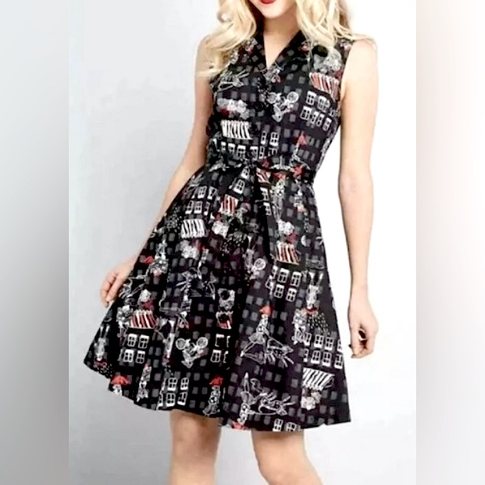 😍 ModCloth Black L Community Brunch Shirt Dress Worn 1X Afternoon in Paris Dog